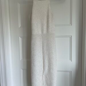 Charlotte Russe White Sparkly Halter Dress with Slit